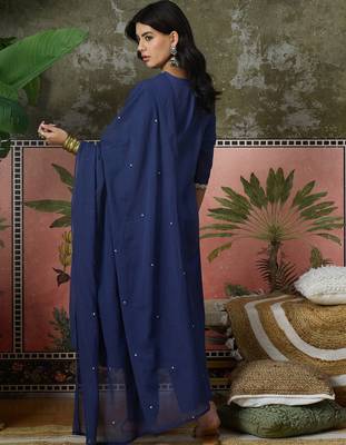 Blue  plain kurta with trousers & dupatta set 2