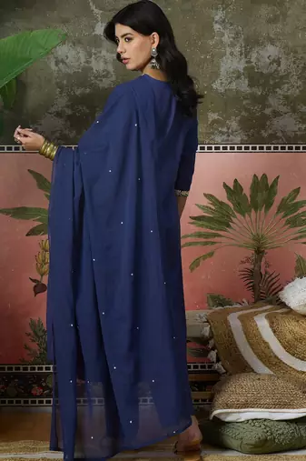 Blue  plain kurta with trousers & dupatta set