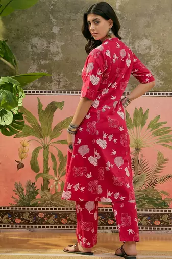 Pink printed kurta with trousers set