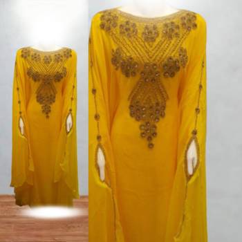 yellow georgette kaftan with gold embroidery work 3