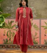 Maroon printed kurta with trousers & dupatta set