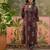 Chocolate brown printed kurta with trousers & dupatta set