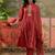 Maroon printed kurta with trousers & dupatta set