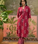Maroon printed kurta with trousers & dupatta set