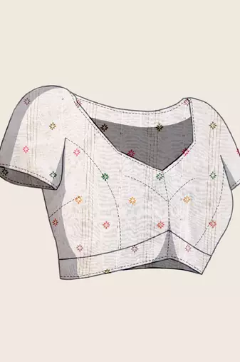 White printed woven cotton silk kalamkari saree with blouse