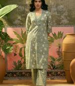 Green  printed kurta with trousers & dupatta set