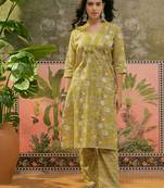 Mustard printed kurta with trousers & dupatta set
