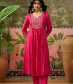 Pink printed kurta with trousers & dupatta set