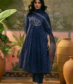 Blue  printed kurta with trousers & dupatta set