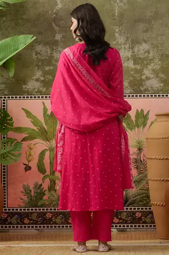 Pink printed kurta with trousers & dupatta set