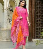 Peach floral printed kurta with trousers & dupatta set