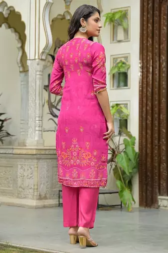 Peach floral printed kurta with trousers & dupatta set