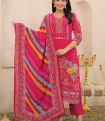 Pink floral printed kurta with trousers & dupatta set