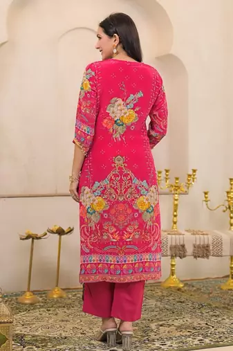 Pink floral printed kurta with trousers & dupatta set