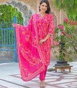Pink floral printed kurta with trousers & dupatta set