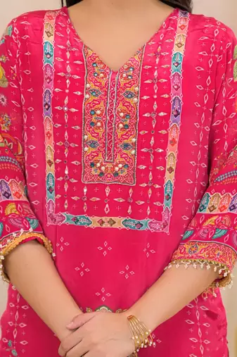 Pink floral printed kurta with trousers & dupatta set