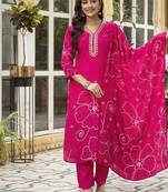 Pink floral printed kurta with trousers & dupatta set
