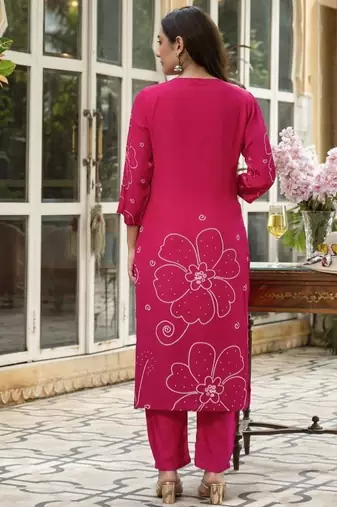 Pink floral printed kurta with trousers & dupatta set