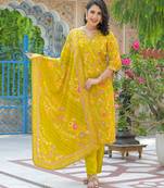 Green floral printed kurta with trousers & dupatta set