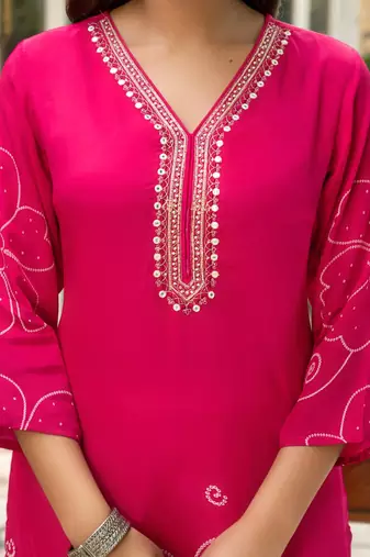 Pink floral printed kurta with trousers & dupatta set
