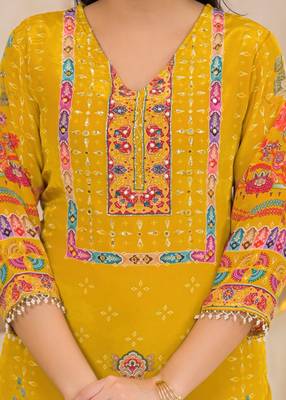 Yellow floral printed kurta with trousers & dupatta set 5