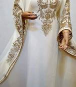 Luxurious Off-White Kaftan With Gold Work Stitched Dress