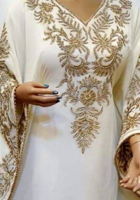 off white georgette kaftan with gold embroidery work 2