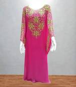 rani pink georgette kaftan with gold embroidery work