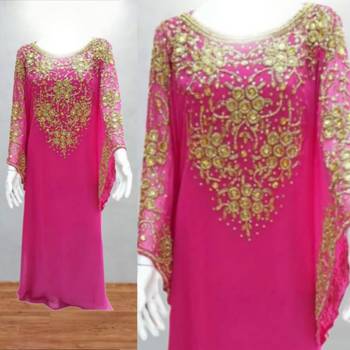 rani pink georgette kaftan with gold embroidery work 3