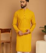 Yellow chikankari cotton embroidery men kurta