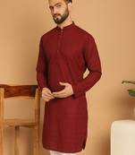 Maroon chikankari cotton embroidery men kurta