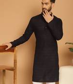 Black chikankari cotton embroidery men kurta