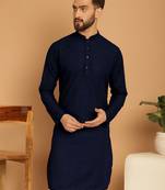 Navy blue chikankari cotton embroidery men kurta