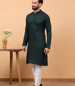 Green sequins work rayon men kurta