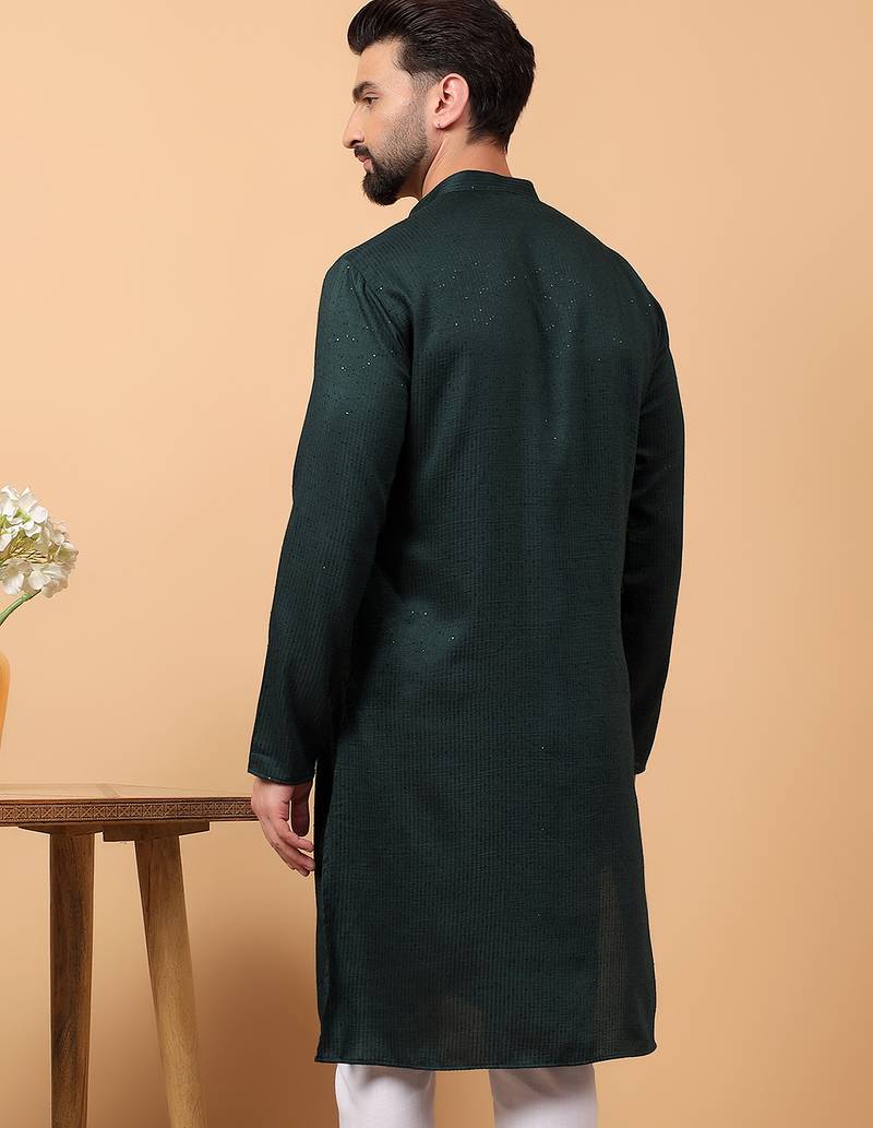 Green sequins work rayon men kurta