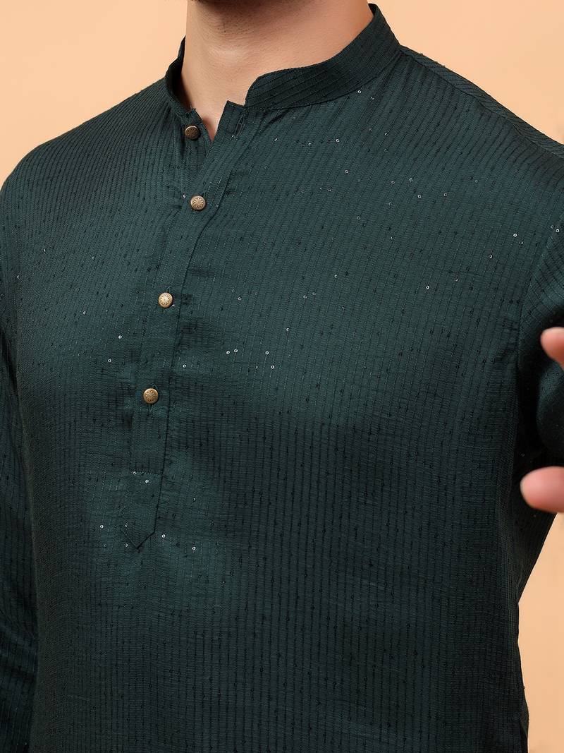 Green sequins work rayon men kurta