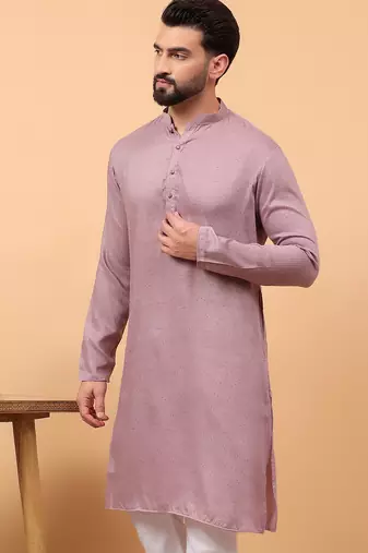 Lavender sequins work rayon men kurta