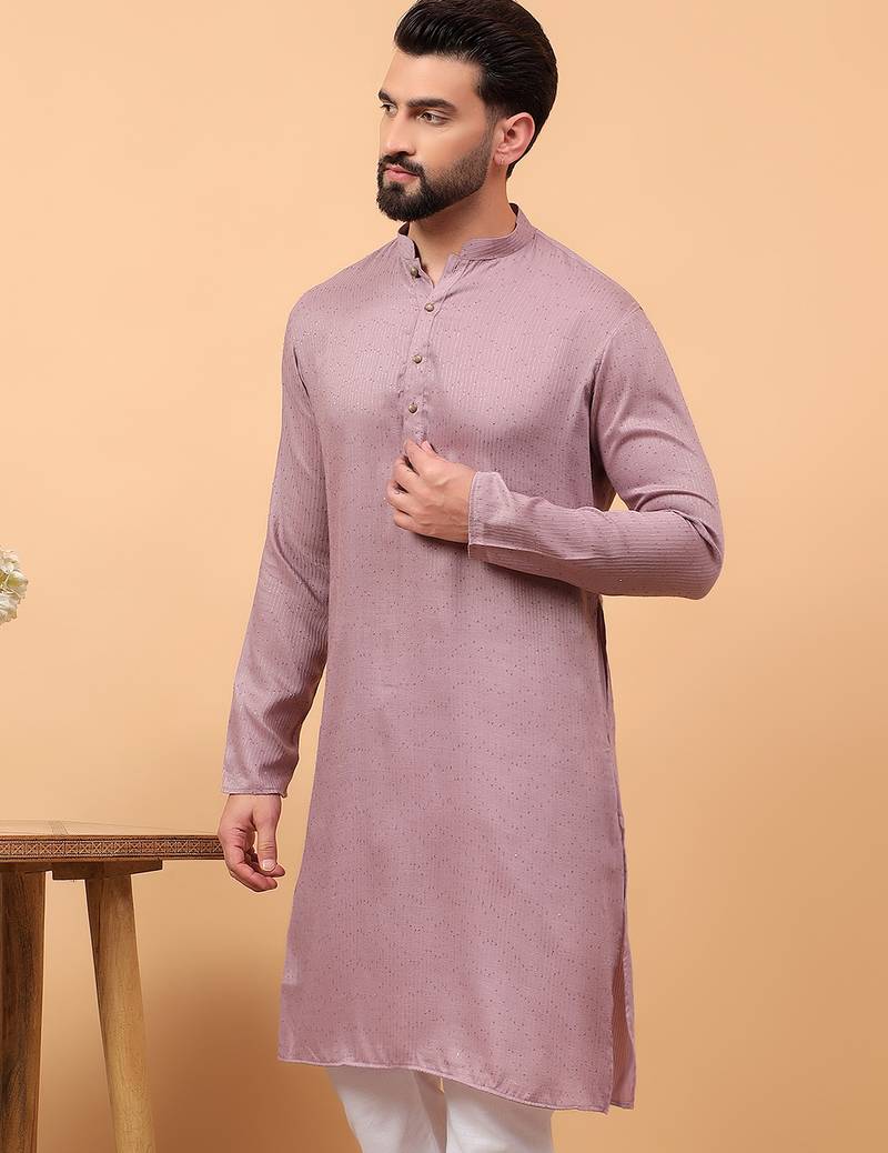 Lavender sequins work rayon men kurta