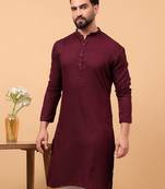 Maroon sequins work rayon men kurta