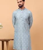 Blue sequins work aari men kurta