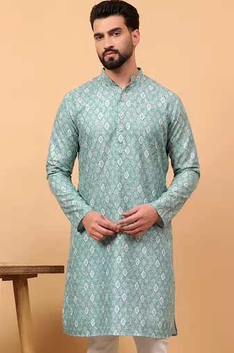 Green sequins work aari men kurta
