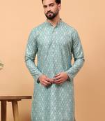 Green sequins work aari men kurta
