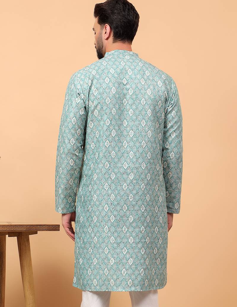 Green sequins work aari men kurta