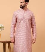 Pink sequins work aari men kurta