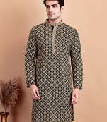 Black chikankari cotton embroidery men kurta