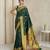 Green woven zari buti & peacock pallu work silk blend fabric traditional festive style paithani style saree