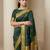 Green woven zari buti & peacock pallu work silk blend fabric traditional festive style paithani style saree