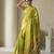 Light lime woven zari buti & peacock pallu work silk blend fabric traditional festive style paithani style saree