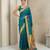Teal woven zari buti & peacock pallu work silk blend fabric traditional festive style paithani style saree