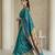 Teal woven zari buti & peacock pallu work silk blend fabric traditional festive style paithani style saree